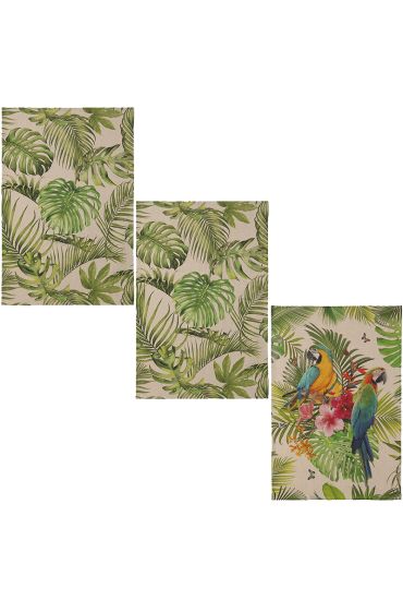 Set of 3 Tea towels in cotton JUNGLE - JUNGLEX2 + TROPICAL