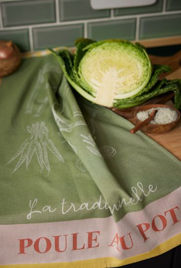 Torchon en jacquard de coton L'art de la poule au pot