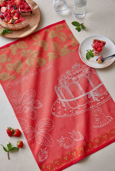 Torchon en jacquard de coton Charlotte aux fraises