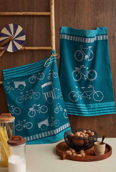 Cotton jacquard tea towel En selle