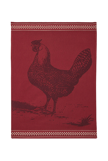 Torchon en jacquard de coton POULE ROUSSE